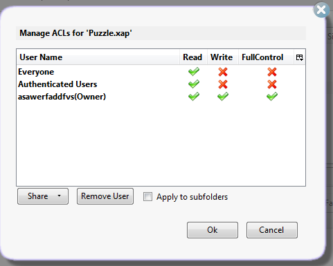 Edit ACL settings in S3 Organizer for your xap file